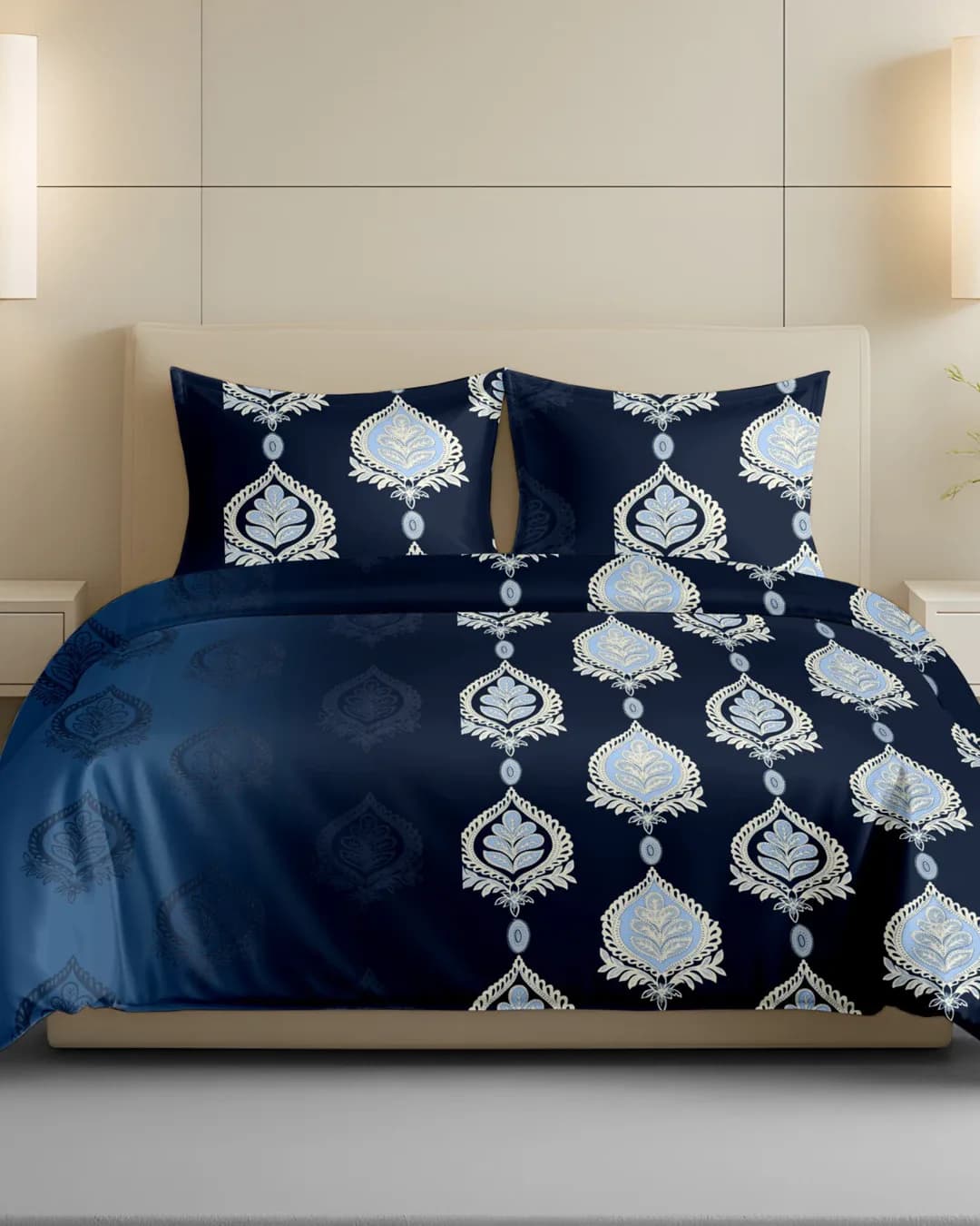 QHxHOMCOT Royal Dual Tones Procian 100% Pure Cotton 3Pc Double Bedding Set | Ombre Shades | 90x100 Inches