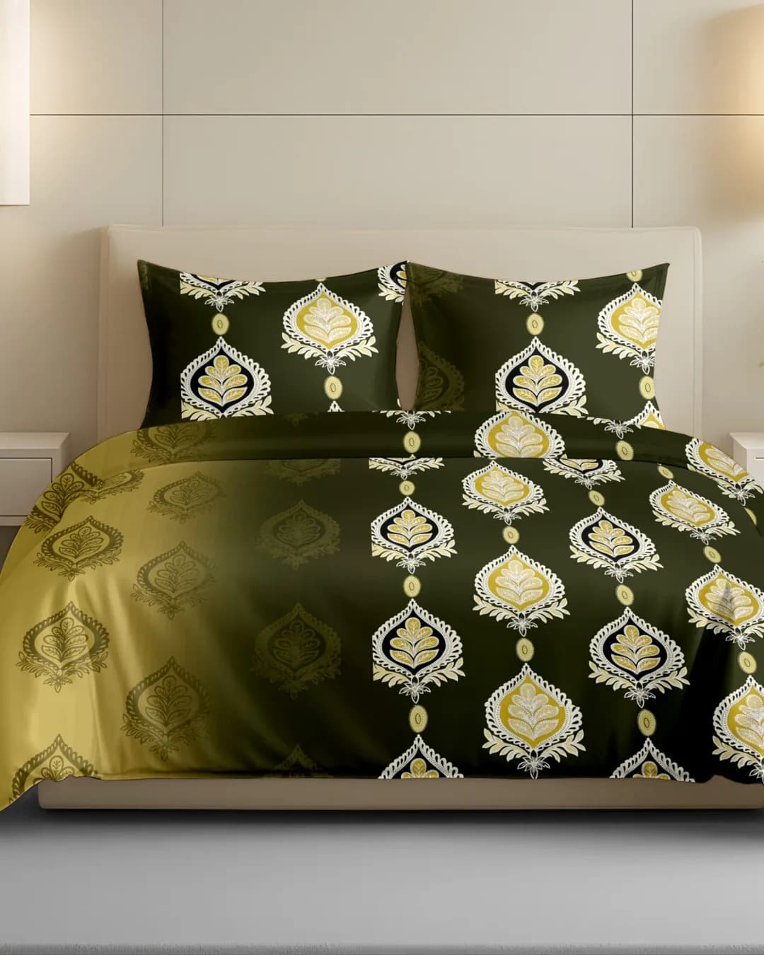 QHxHOMCOT Royal Dual Tones Procian 100% Pure Cotton 3Pc Double Bedding Set | Ombre Shades | 90x100 Inches
