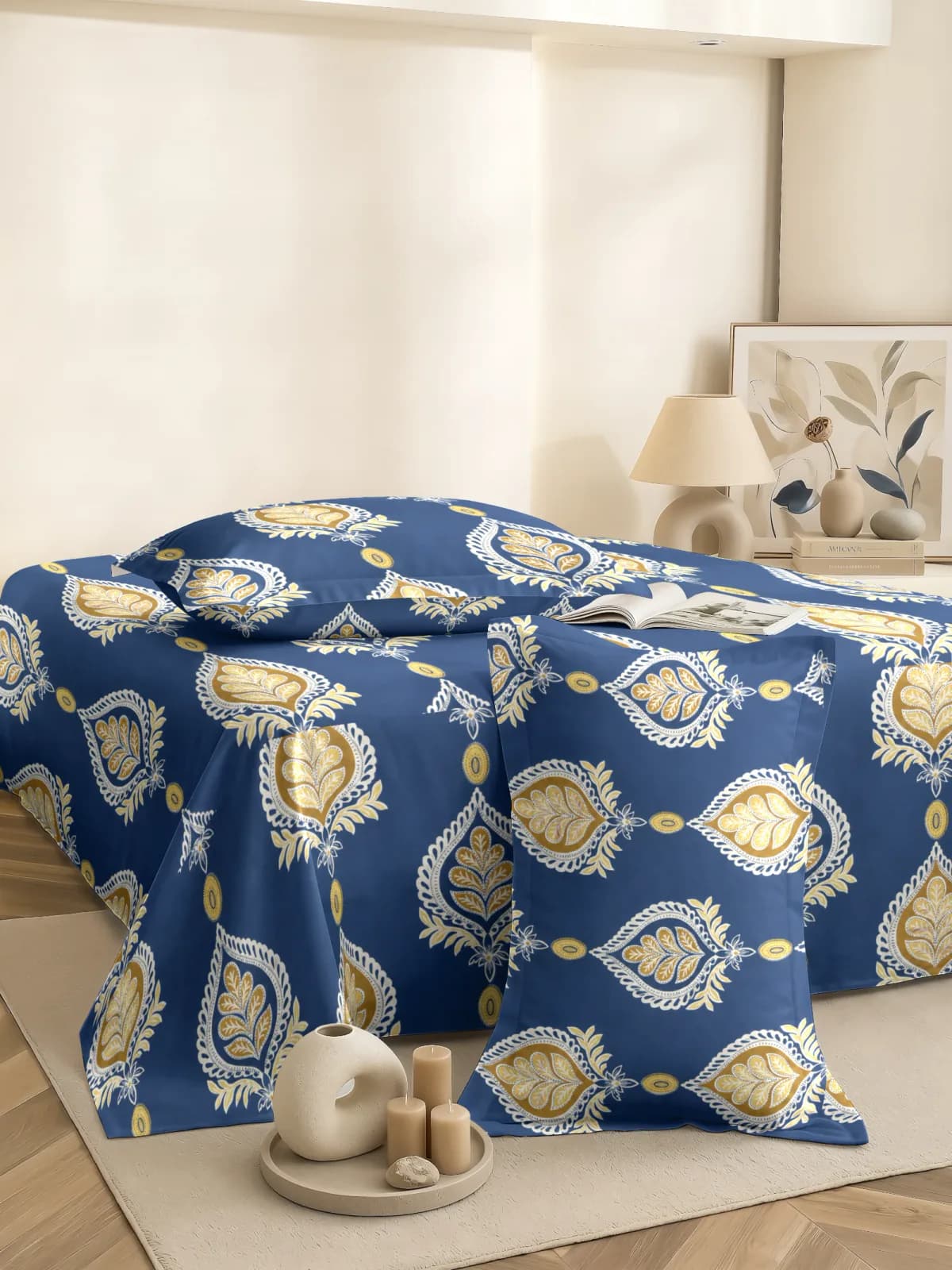 QHxHOMCOT Royal Procian 100% Pure Cotton 3Pc Double Bedding Set | 90x100 Inches