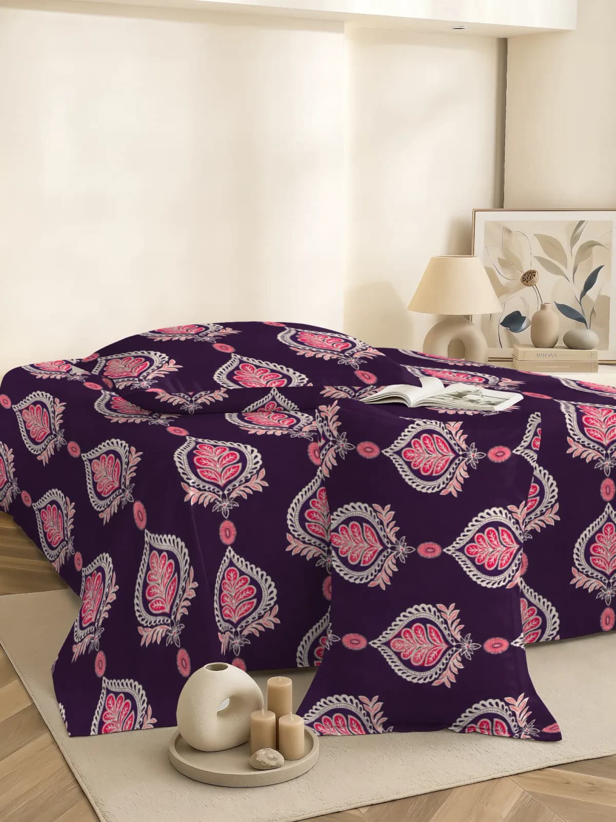 Royal Procian Queen 180 TC Pure Cotton Bedsheet - Purple