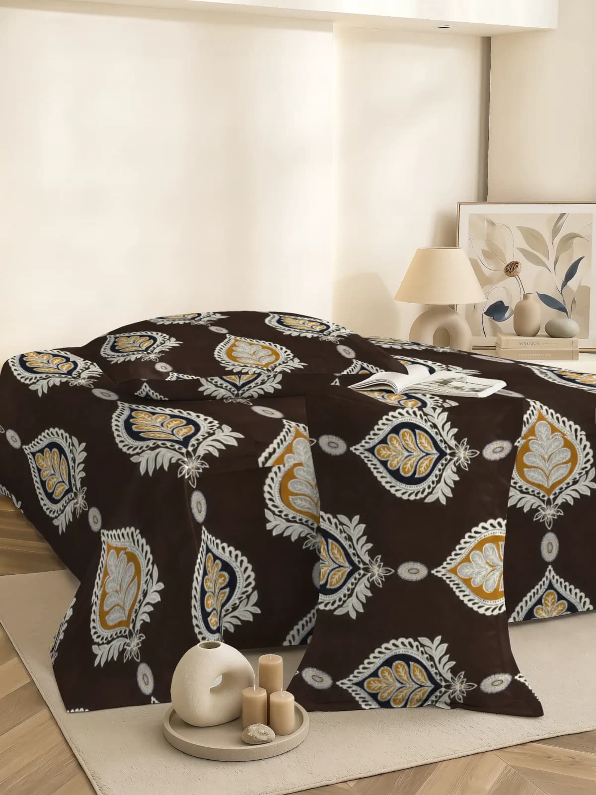 QHxHOMCOT Royal Procian 100% Pure Cotton 3Pc Double Bedding Set | 90x100 Inches