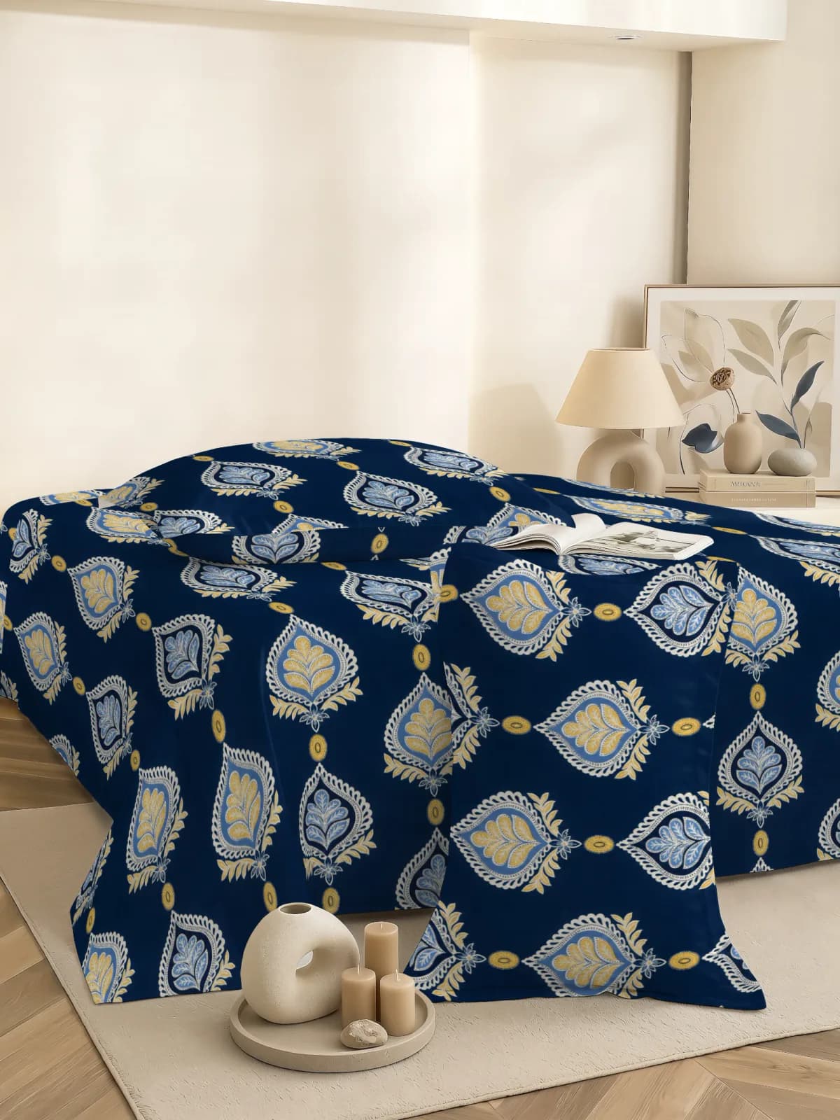 QHxHOMCOT Royal Procian 100% Pure Cotton 3Pc Double Bedding Set | 90x100 Inches