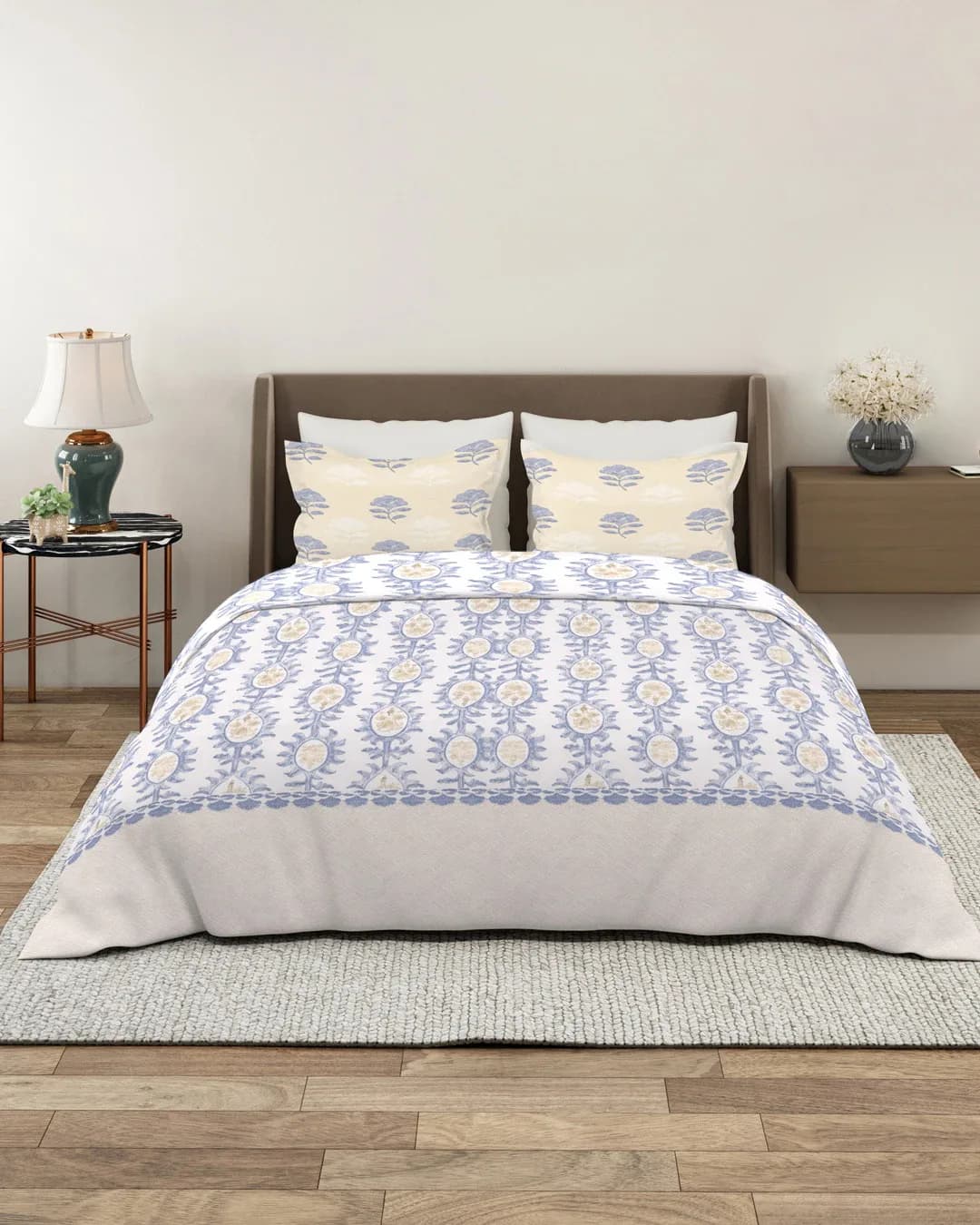QHxHOMCOT Dual Tones 200TC 100% Pure Cotton 3Pc King Bedding Set | Dual-Tone Contrast Coordinating Pillows | 108x108 Inches