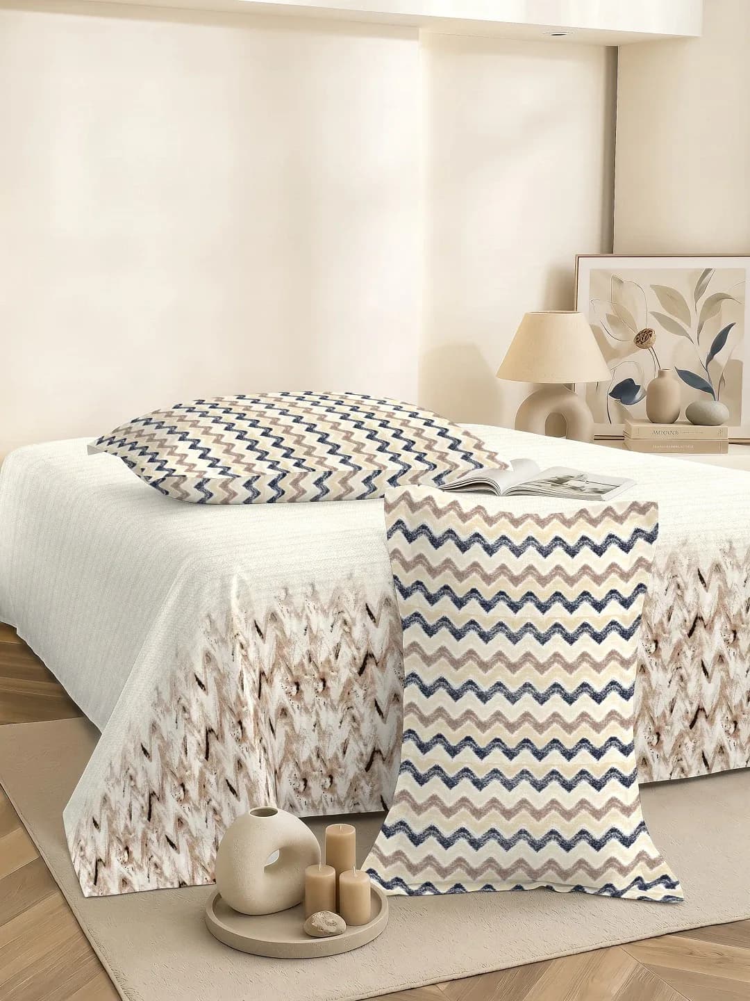 QHxHOMCOT Dual Tones 200TC 100% Pure Cotton 3Pc King Bedding Set | Dual-Tone Contrast Coordinating Pillows | 108x108 Inches