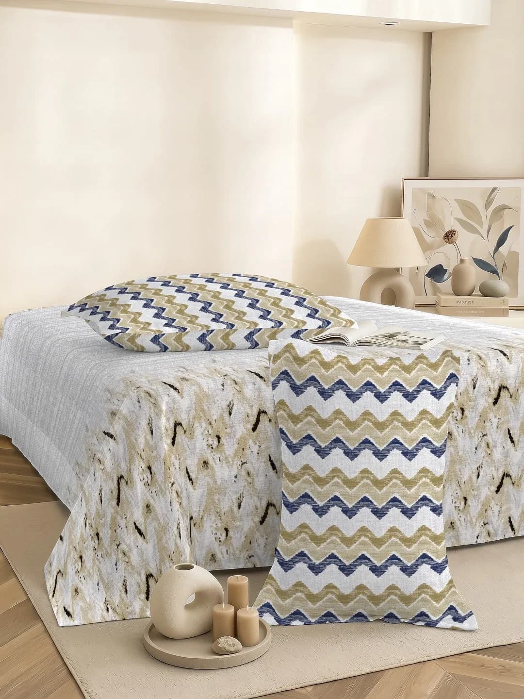 QHxHOMCOT Dual Tones 200TC 100% Pure Cotton 3Pc King Bedding Set | Dual-Tone Contrast Coordinating Pillows | 108x108 Inches