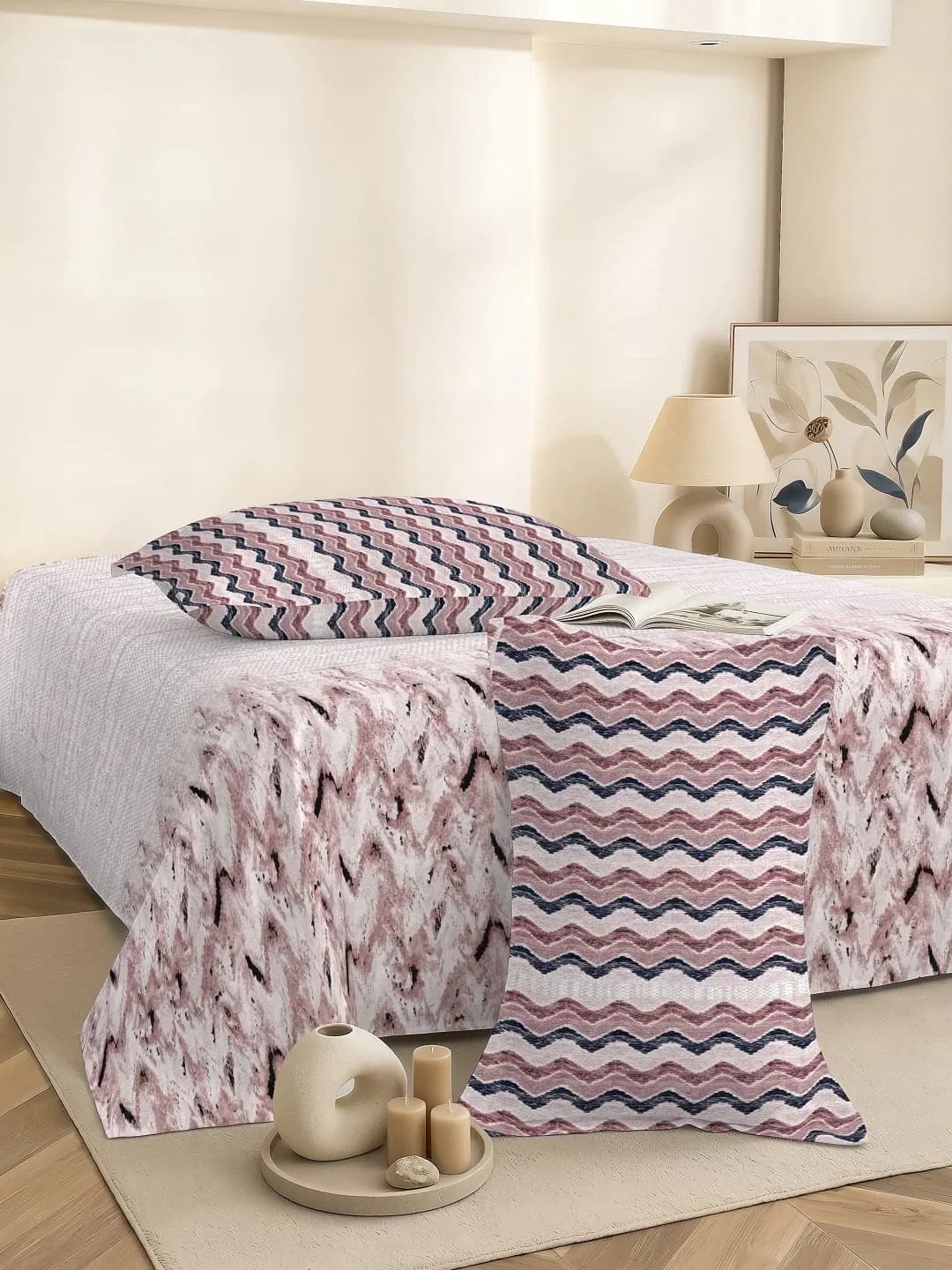 QHxHOMCOT Dual Tones 200TC 100% Pure Cotton 3Pc King Bedding Set | Dual-Tone Contrast Coordinating Pillows | 108x108 Inches