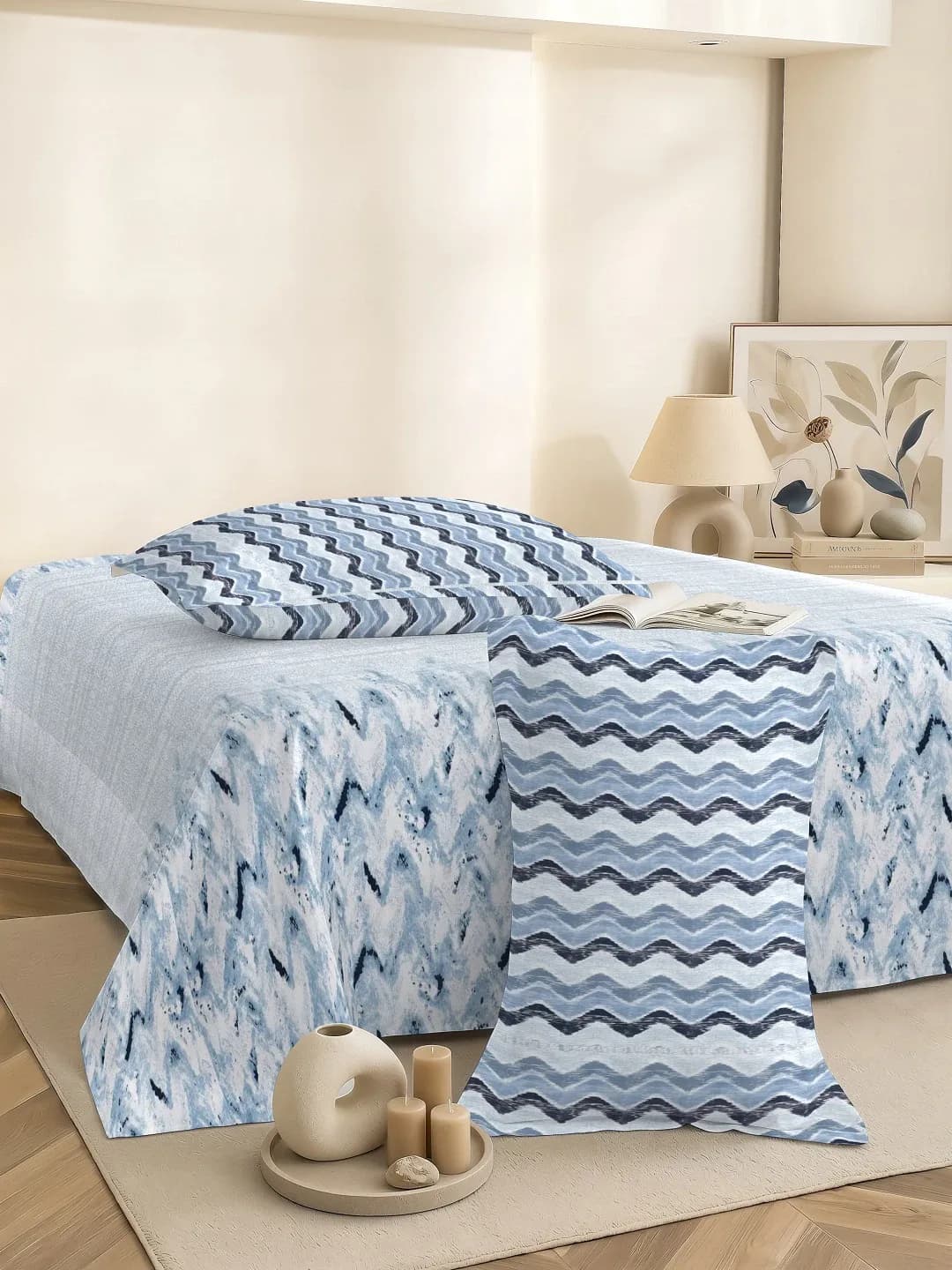 QHxHOMCOT Dual Tones 200TC 100% Pure Cotton 3Pc King Bedding Set | Dual-Tone Contrast Coordinating Pillows | 108x108 Inches