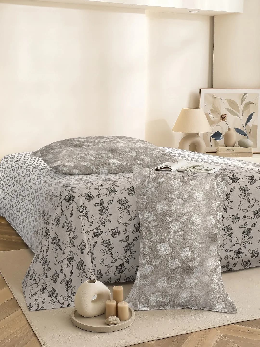 QHxHOMCOT Dual Tones 200TC 100% Pure Cotton 3Pc King Bedding Set | Dual-Tone Contrast Coordinating Pillows | 108x108 Inches