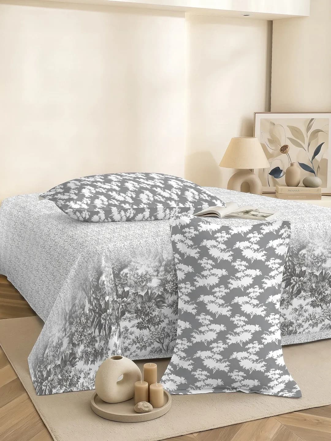 QHxHOMCOT Dual Tones 200TC 100% Pure Cotton 3Pc King Bedding Set | Dual-Tone Contrast Coordinating Pillows | 108x108 Inches