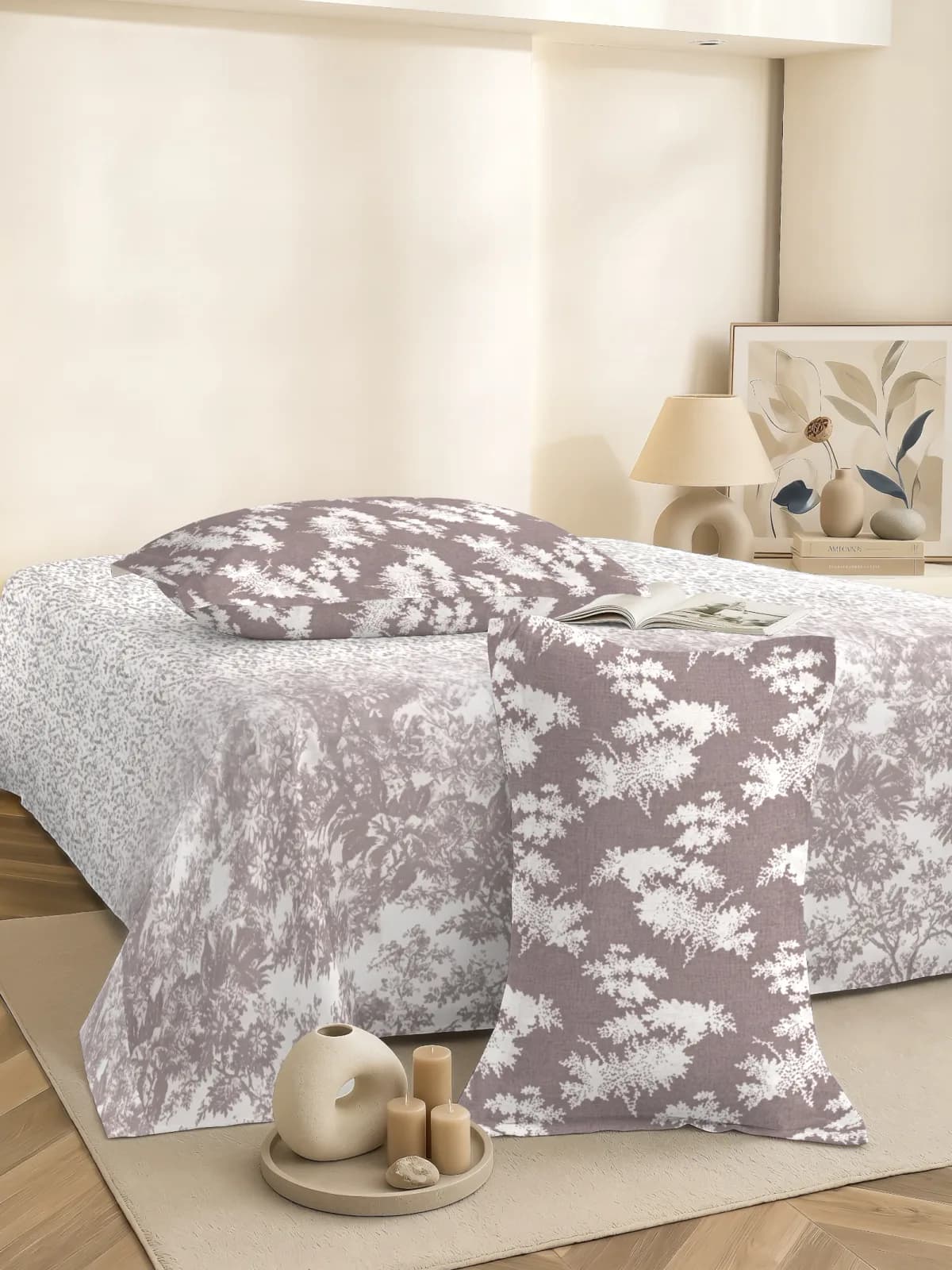 QHxHOMCOT Dual Tones 200TC 100% Pure Cotton 3Pc King Bedding Set | Dual-Tone Contrast Coordinating Pillows | 108x108 Inches