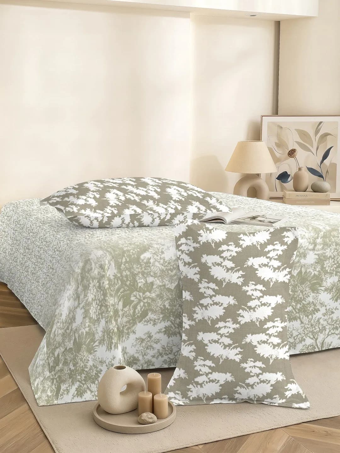QHxHOMCOT Dual Tones 200TC 100% Pure Cotton 3Pc King Bedding Set | Dual-Tone Contrast Coordinating Pillows | 108x108 Inches
