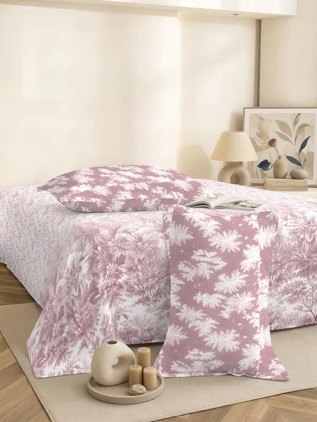 QHxHOMCOT Dual Tones 200TC 100% Pure Cotton 3Pc King Bedding Set | Dual-Tone Contrast Coordinating Pillows | 108x108 Inches