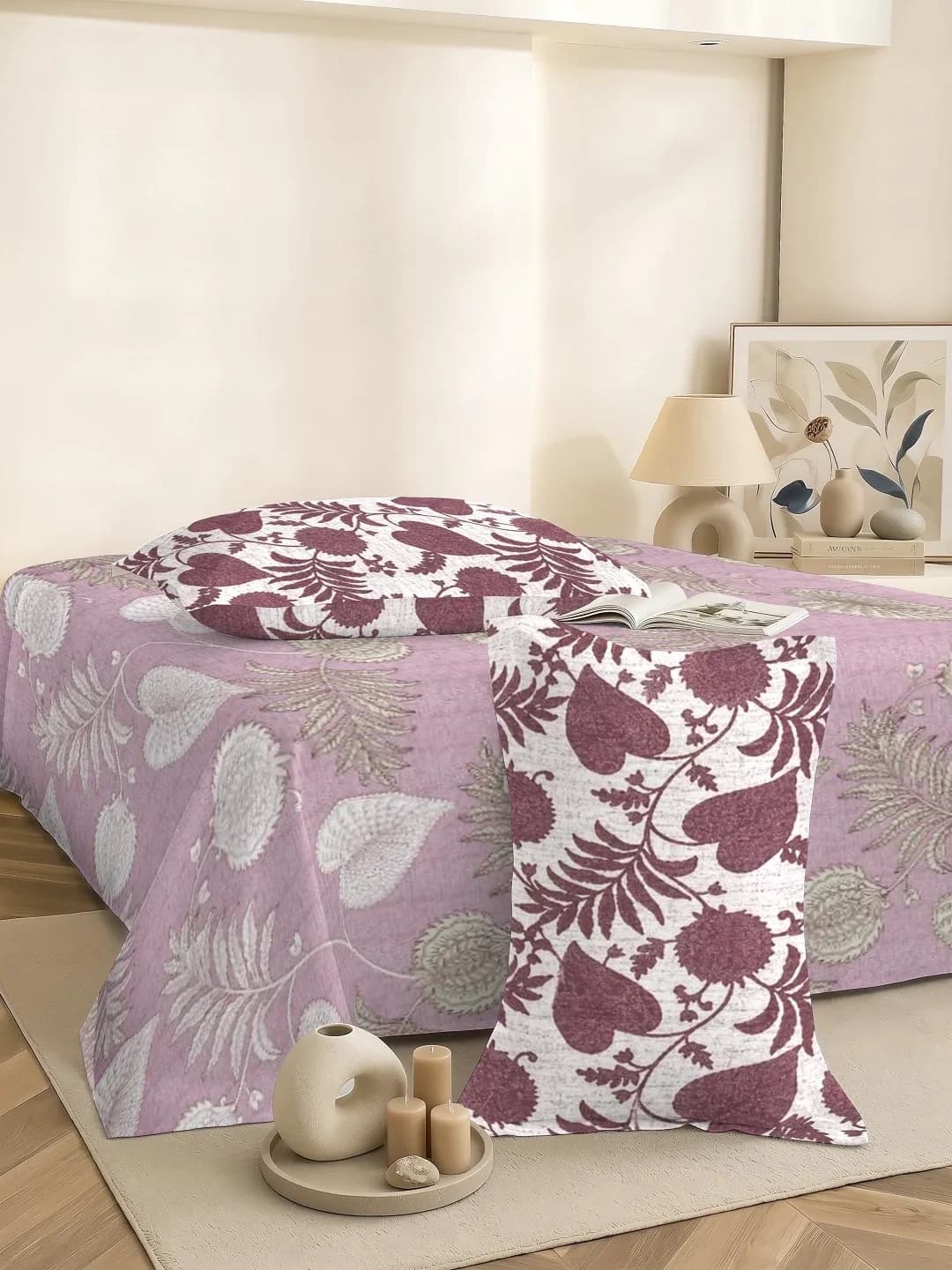 QHxHOMCOT Dual Tones 200TC 100% Pure Cotton 3Pc King Bedding Set | Dual-Tone Contrast Coordinating Pillows | 108x108 Inches