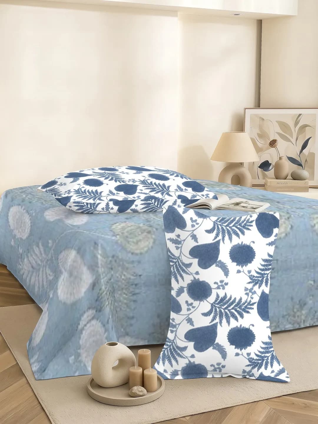 QHxHOMCOT Dual Tones 200TC 100% Pure Cotton 3Pc King Bedding Set | Dual-Tone Contrast Coordinating Pillows | 108x108 Inches