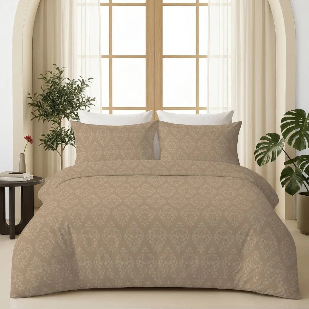 Self-Embossed King Bedding Set | Textured Soft Fabric | Light Brown