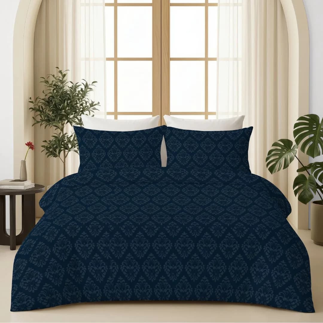 Self-Embossed King Bedding Set | Textured Soft Fabric | Midnight Blue