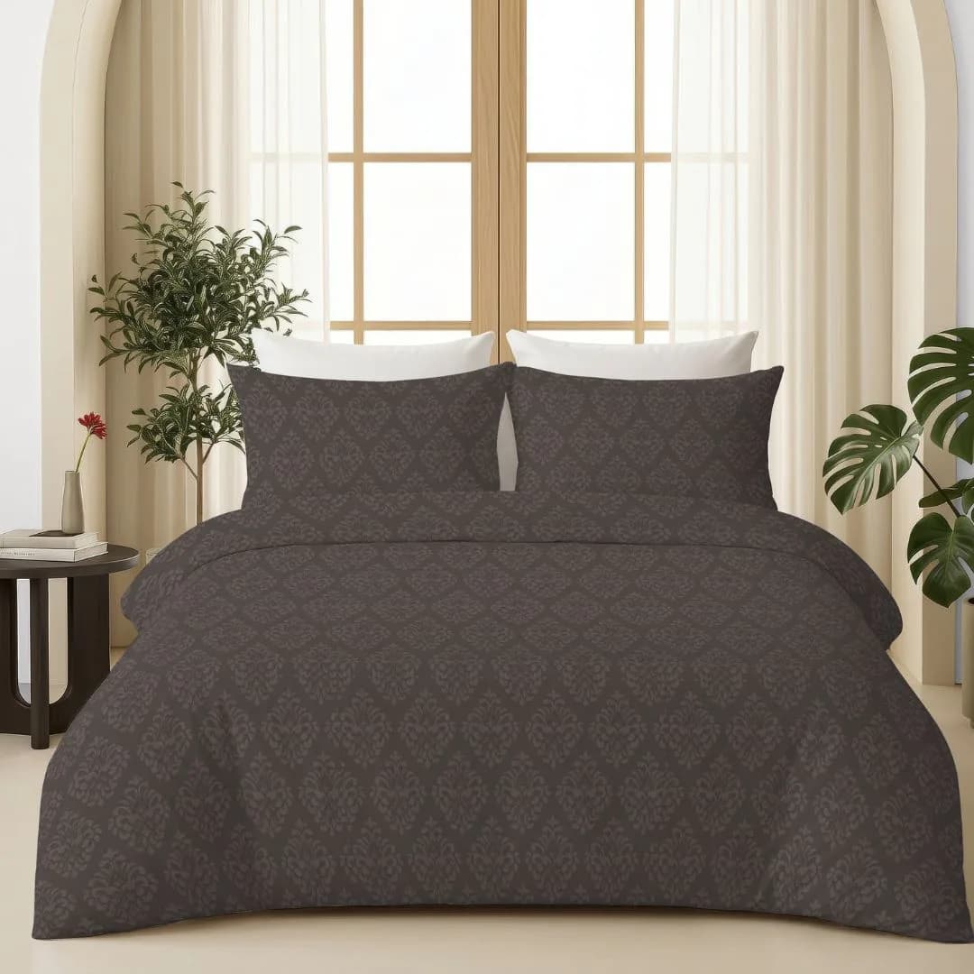 Self-Embossed King Bedding Set | Textured Soft Fabric | Dark Brown