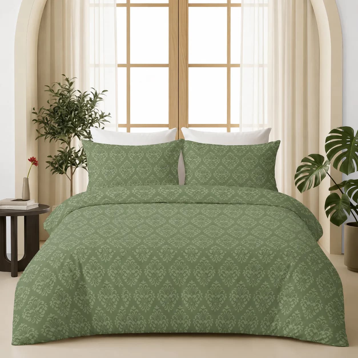 Self-Embossed King Bedding Set | Textured Soft Fabric | Green