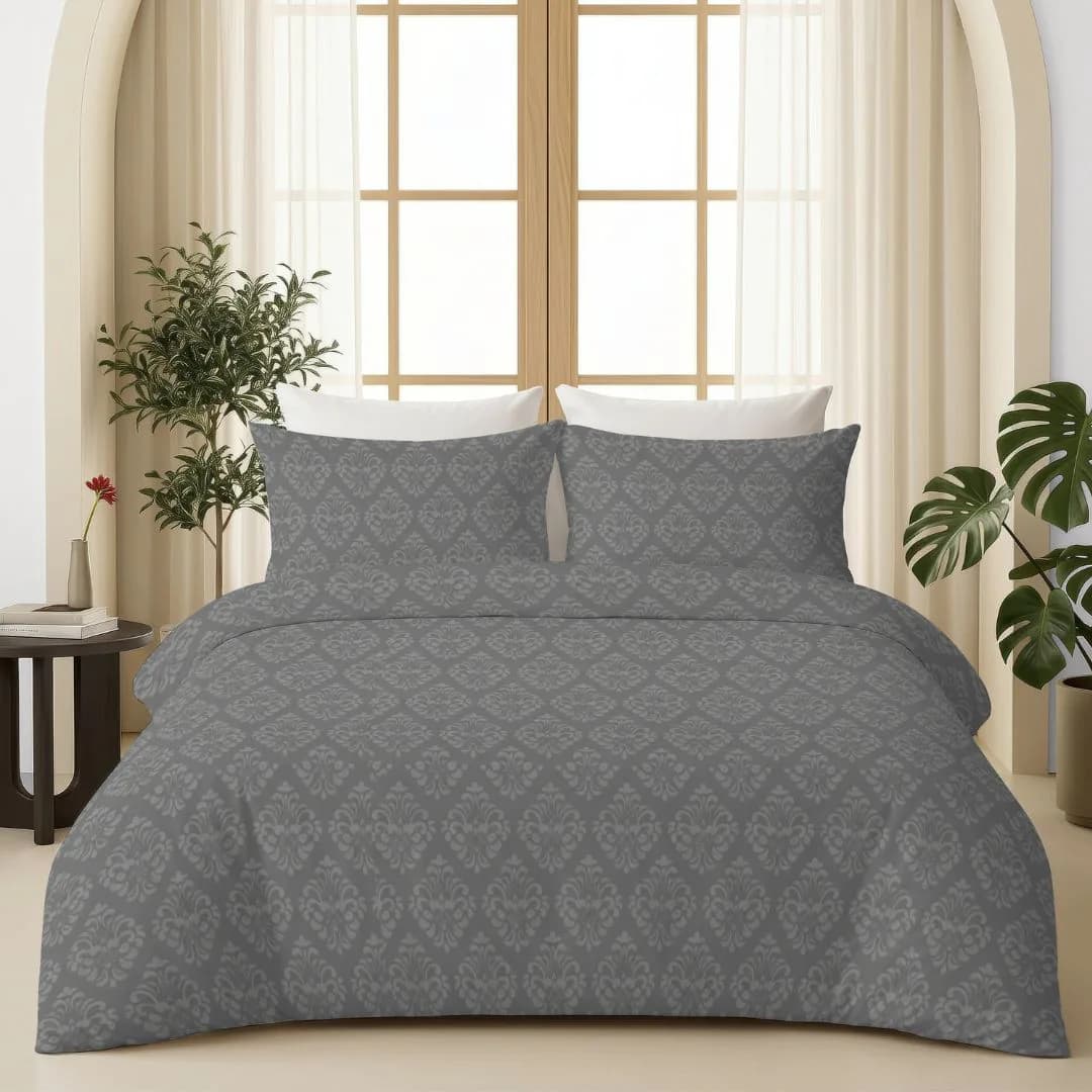 Self-Embossed King Bedding Set | Textured Soft Fabric | Grey