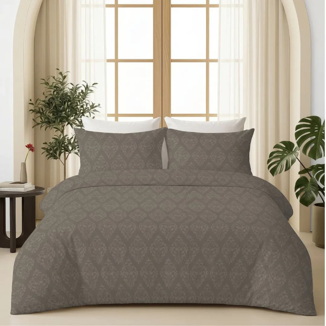 Self-Embossed King Bedding Set | Textured Soft Fabric | Earth Mud