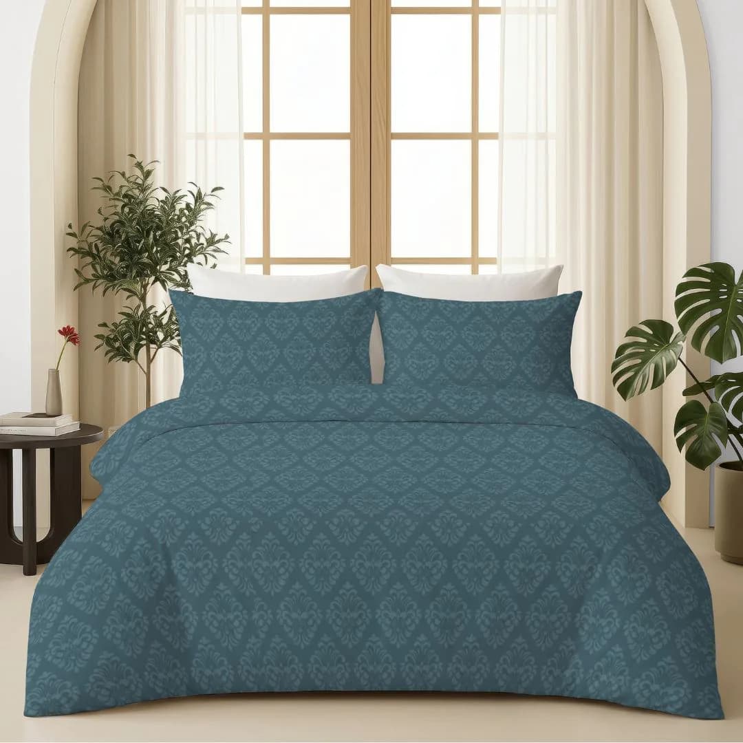 Self-Embossed King Bedding Set | Textured Soft Fabric | Blue