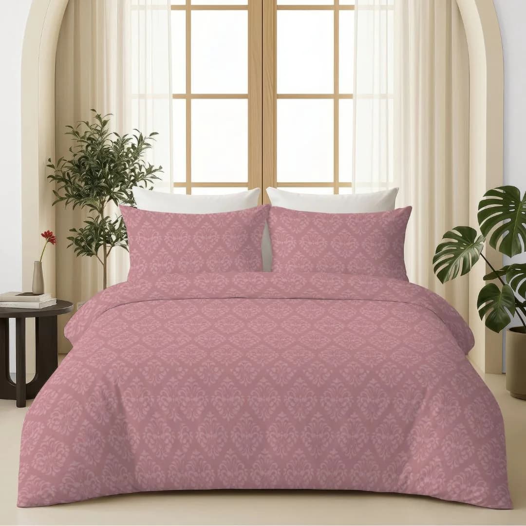 Self-Embossed King Bedding Set | Textured Soft Fabric | Pink