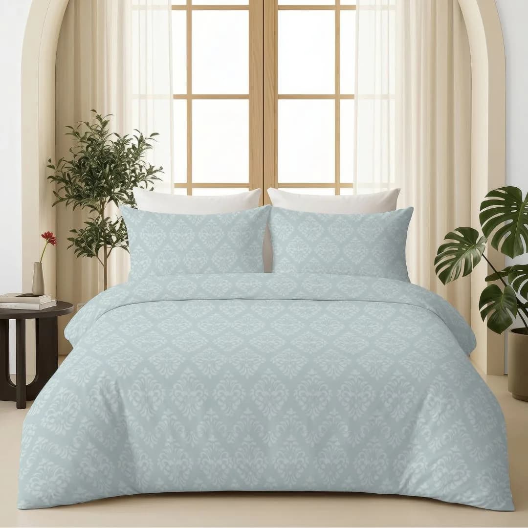 Self-Embossed King Bedding Set | Textured Soft Fabric | Sky blue