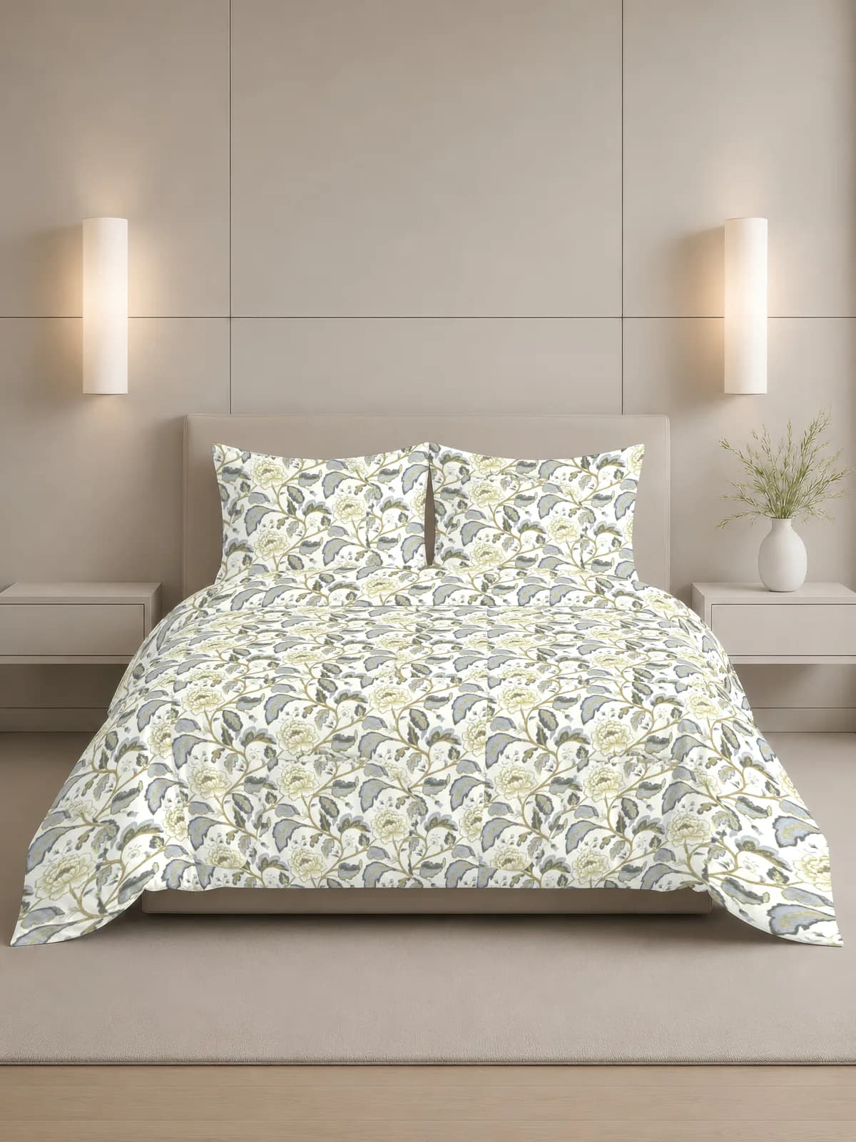 QHxHOMCOT Meadow Bloom 180 TC 100% Pure Cotton Double Bedding Set | 90x100 Inches