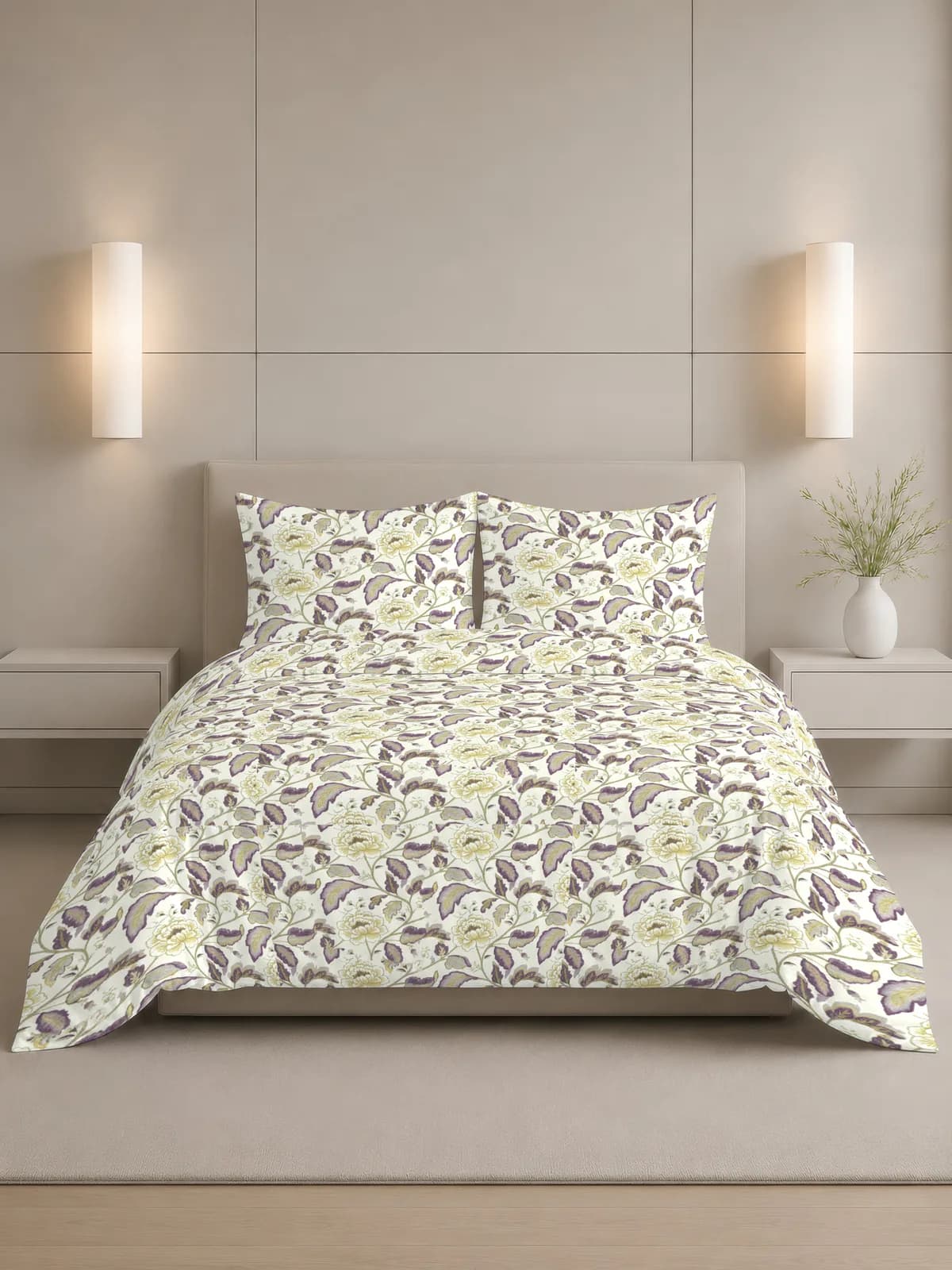 QHxHOMCOT Meadow Bloom 180 TC 100% Pure Cotton Double Bedding Set | 90x100 Inches