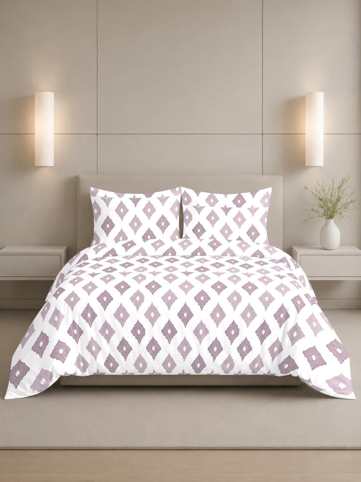 QHxHOMCOT Boho Mauve 180 TC 100% Pure Cotton Double Bedding Set | 90x100 Inches