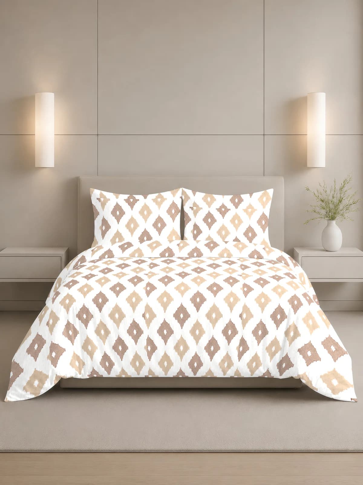 QHxHOMCOT Boho Mauve 180 TC 100% Pure Cotton Double Bedding Set | 90x100 Inches