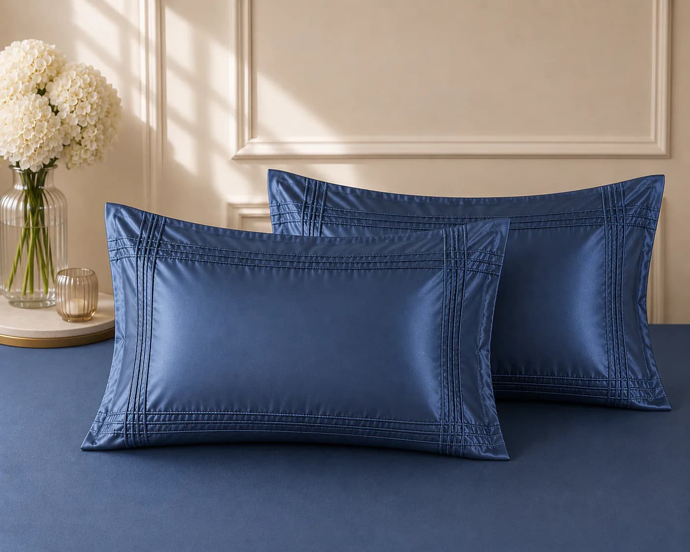 Norway 300TC 100% Pure Cotton Satin Super King Bedding Set | Navy Blue