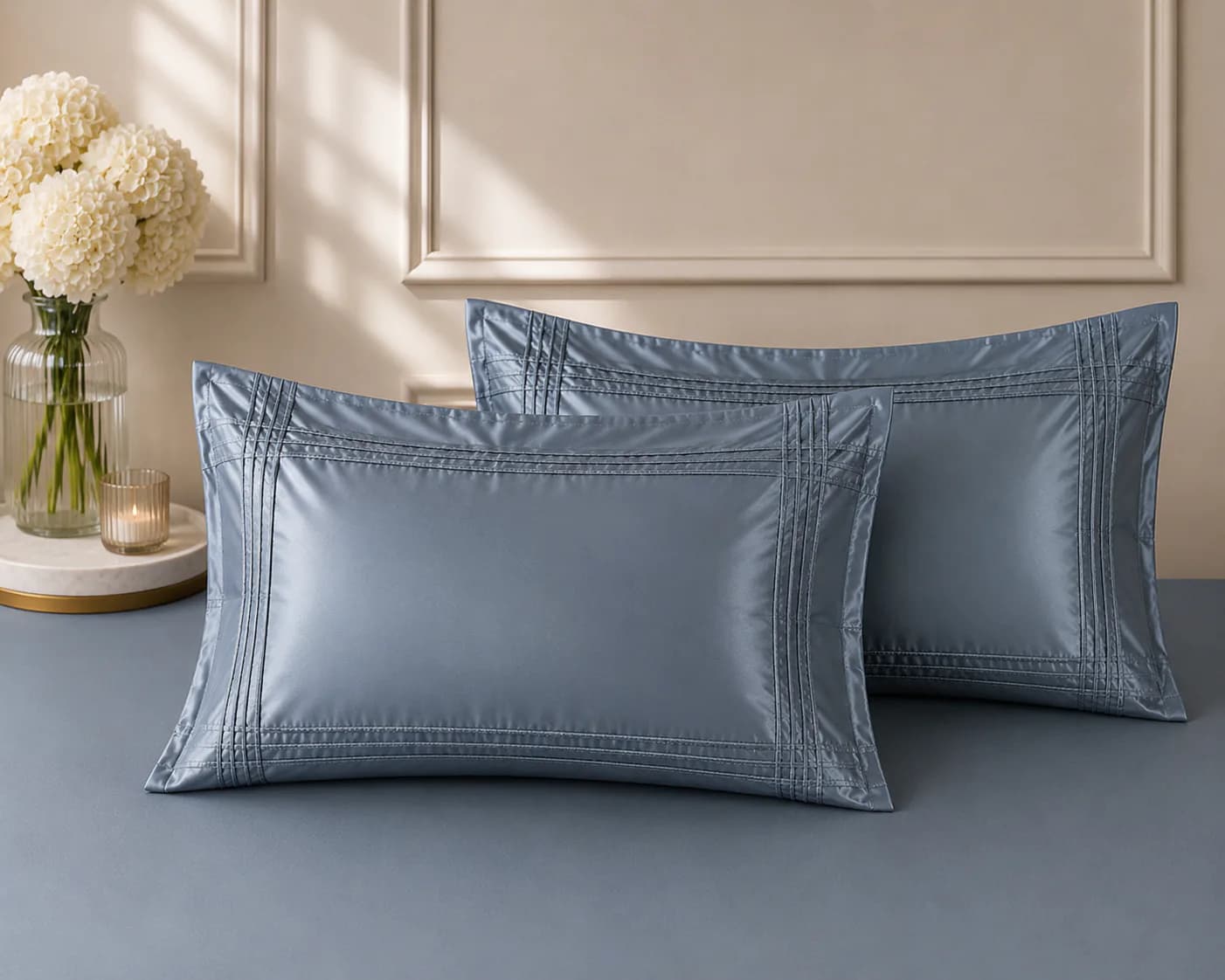 Norway 300TC 100% Pure Cotton Satin Super King Bedding Set | Slate Blue