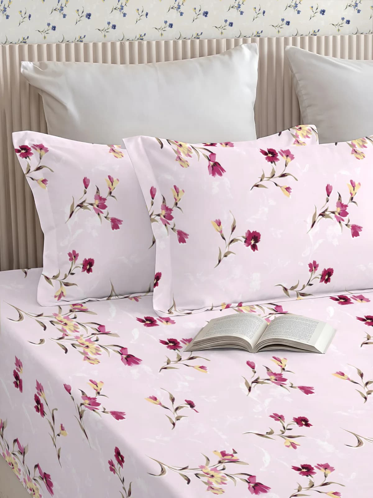QHxHOMCOT Botanical Pastel Tones 100% Pure Cotton Percale Queen 3Pc Bedding Set | 90x100 Inches