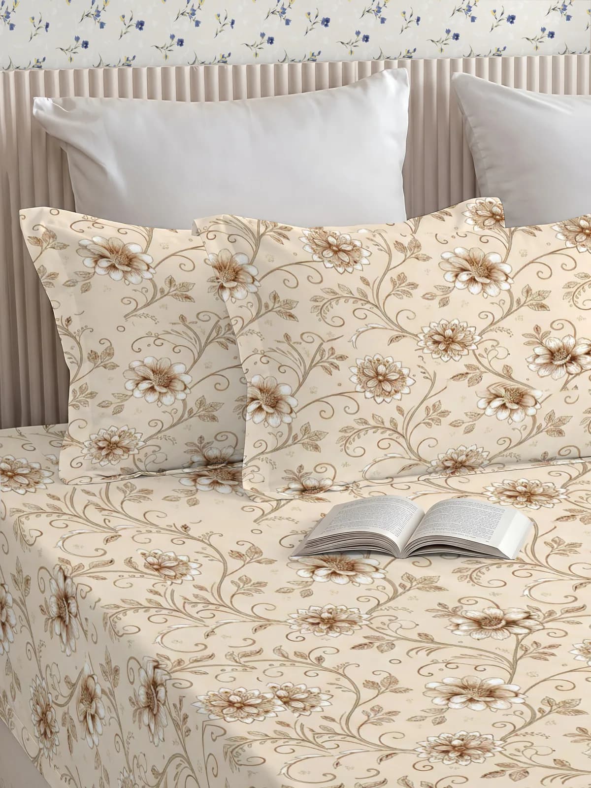 QHxHOMCOT Floral Vines 100% Pure Cotton Percale Super King 3Pc Bedding Set | 110x112 Inches