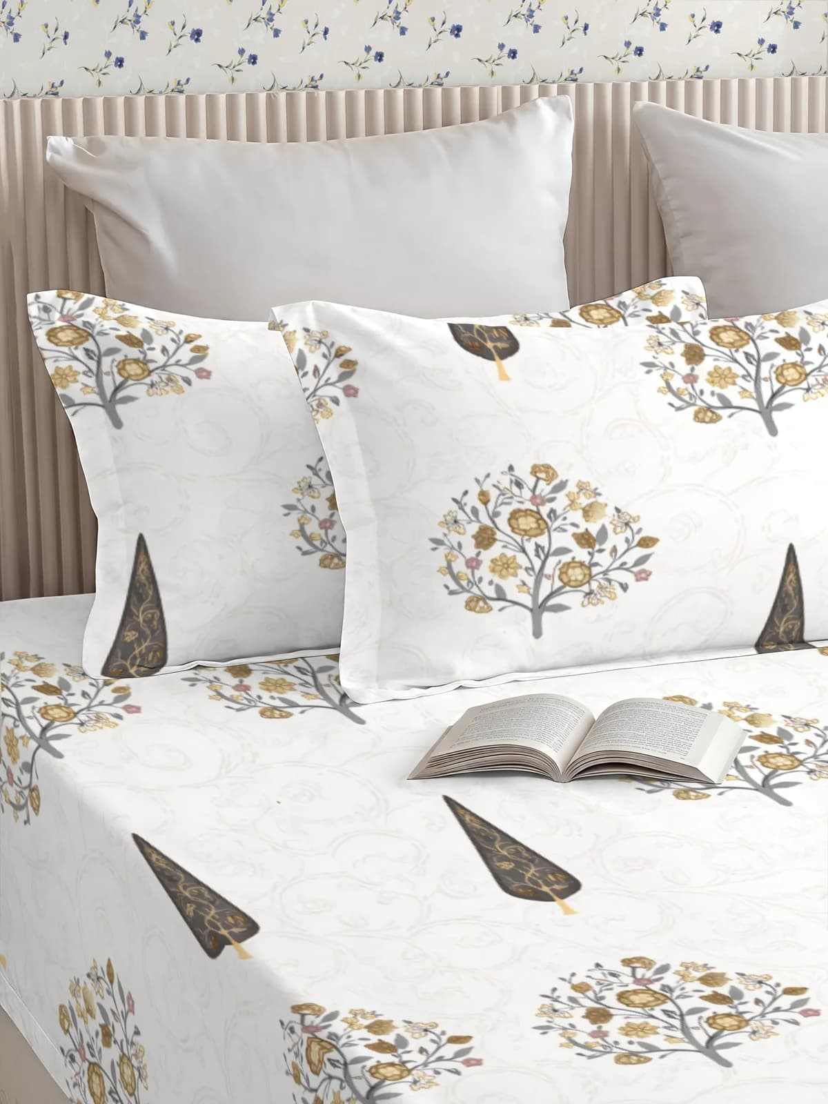 QHxHOMCOT Hand Block Prints 100% Pure Cotton Percale Queen 3Pc Bedding Set | 90x100 Inches