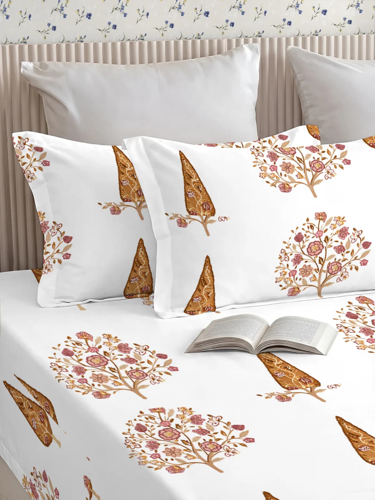 QHxHOMCOT Hand Block Prints 100% Pure Cotton Percale Queen 3Pc Bedding Set | 90x100 Inches