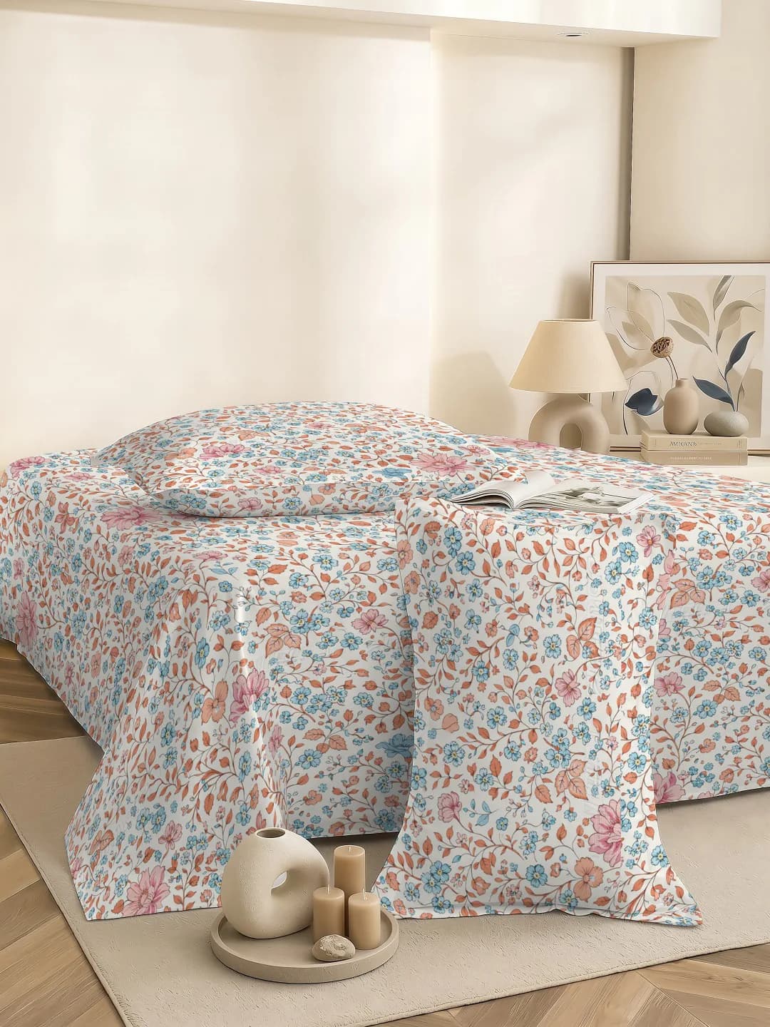 Elegant Cream Double Bedsheet with 2 Pillow Covers